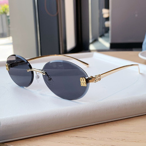 Oval <b>Frameless</b> Metal Sunglasses UV400 Type 3 Light Weight Unisex Gold <b>Frame</b> PC Lens - Product Image 3