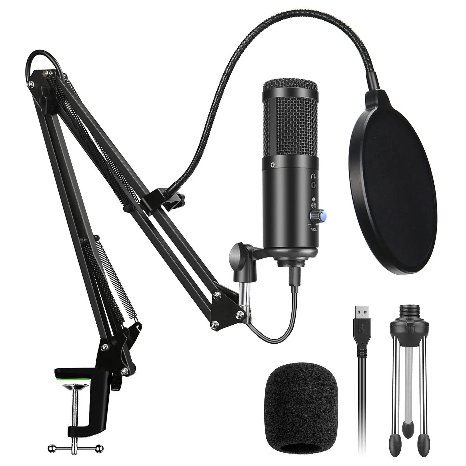 Yarmee Metal Wired Recording Microphone USB Cardioid Desktop Condenser Mic for Singing and Communication