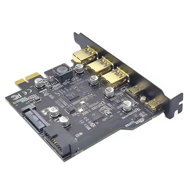 7-Port Renesas D720201 Chip USB 3.2 Gen2 PCIE Card Dual Type-C 3x USB 3.0 Hub with Internal 19Pin Header PCI-E Controller Board