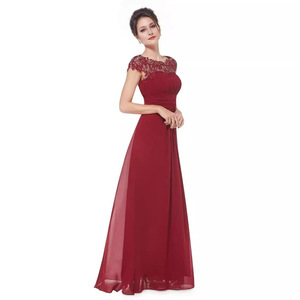 Robe de demoiselle d'honneur en mousseline de soie, coupe trapèze, taille empire, col rond, en dentelle, longue robe de soirée pour fête de mariage - Product Image 3