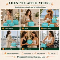 Pochette cosmétique turquoise matelassée, trousse de maquillage, trousse de toilette de voyage, organiseur de beauté avec logo personnalisé, étui à fermeture éclair, OEM ODM