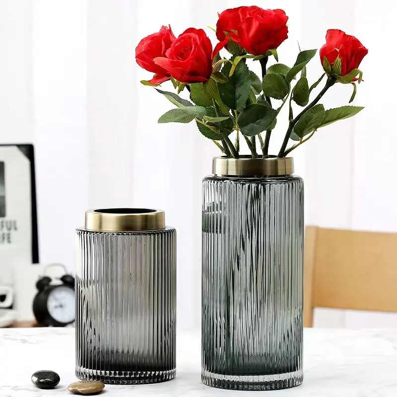 Украшение для дома, оптовая продажа, украшение для дома, современная роскошная цилиндрическая стеклянная ваза в нордическом стиле с прозрачными цветами