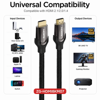 Kabel Nilon Terjalin 8K untuk 2.1 Ultra High Speed 48Gbps dengan Pelindung Kombinasi untuk Monitor & Proyektor