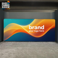 Support d'affichage en tissu tendu en gros 394x222cm, cadre en aluminium sur mesure, toile de fond par sublimation pour stand d'exposition commerciale