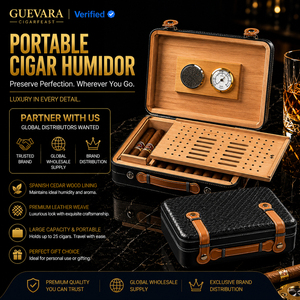 Humidor à cigares portable carré moderne avec hygromètre et humidificateur, doublure en bois de cèdre espagnol, boîte à cigares de voyage pour 20-30 cigares - Product Image 1