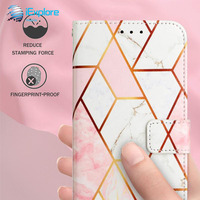 Étui portefeuille en cuir PU avec design marbré iExplore Flip Cover pour 17Promax Galaxy s25 A06 A16 A36 A56 M35 M55 Vivo Y77 Tecno Spark 8
