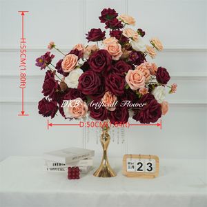 Roses artificielles en soie DKB, bordeaux, ivoire, or, centres de table pour mariage, décorations de table, fête, maison, grandes tailles, boules de fleurs - Product Image 2