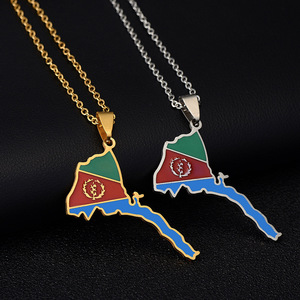 Collar al por mayor de acero inoxidable chapado en oro con bandera africana, diseño de eslabones cristianos de moda con <span class=keywords><strong>Eritrea</strong></span>, Argelia, Togo, África - Product Image 1
