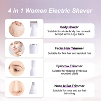 Rasoir électrique 4 en 1 pour femmes, étanche IPX4, 120 min, type C USB, tondeuse pour le corps, le visage, les sourcils, les jambes, la zone du bikini