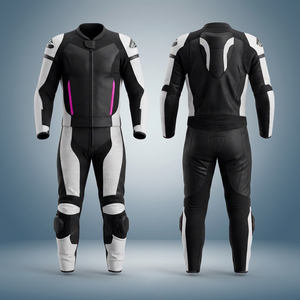 Traje de Motociclismo de Cuero para Hombre, Diseño Color Block, Manga Larga, Resistente al Viento, Equipo de Protección para Conducir - Product Image 2
