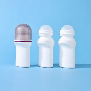 Creme solar branco vazio recarregável, 75ml, pp, plástico, tubo de esfera, rolo em garrafa de desodorante com bola de plástico