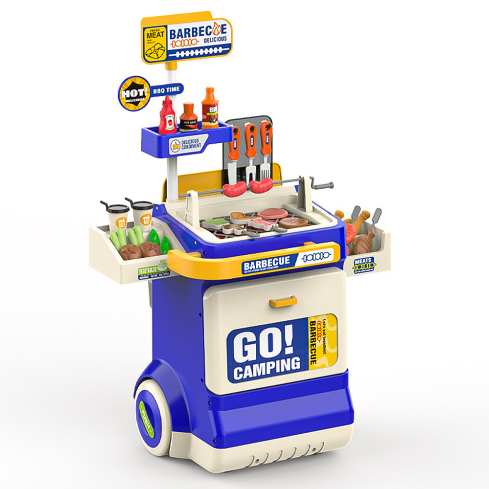 New Indoor Home Play Plastic BBQ Toy Cart Other Pretend Play Preschool Boys Electric Multifunction Kitchen Set Toys for Children