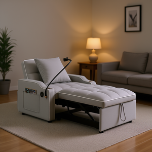 Db Convertible <b>Sleeper</b> <b>Chair</b> Sofa Bed 3 In 1 Adjustable Pull Out Design With Pockets Modern Faux Leather Home Furniture - Product Image 2