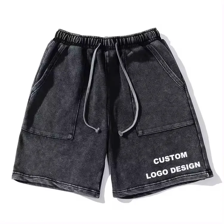 Pantaloncini Vintage estivi personalizzati da strada Casual con lavaggio acido pantaloncini in cotone di spugna francese stampati pantaloncini Casual per gli uomini