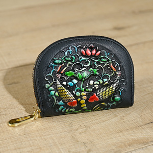Ando Bag Genuine Cowhide Leather Coin Purse Embossed <b>Zip</b> Around Accordion Card Holder Small <b>Wallet</b> for Women - Product Image 4
