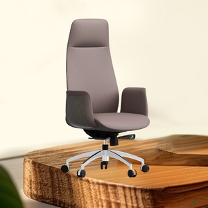 Chaise pivotante en cuir simple marron moderne avec cadre en acier renforcé Appui-tête de siège en éponge préformé Roues silencieuses - Product Image 4