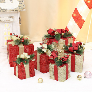 Baiyang Crafts 8 Inch <b>Christmas</b> Gift <b>Box</b> Set With Glowing Light Window Display Decorations Props - Product Image 1