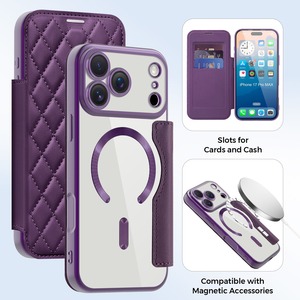 Funda de cuero magnética hueca Yadun con ranura para tarjetas y cubierta transparente para teléfono IP17PRO 17PROMAX - Product Image 4