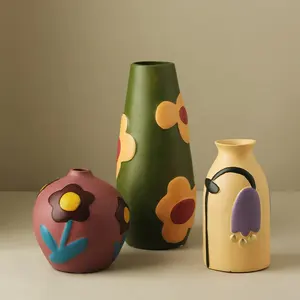 BHM Morandi彩绘陶瓷花瓶客厅插花创意家居饰品