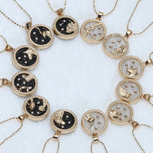 Collar de 12 constelaciones para mujer <span class=keywords><strong>y</strong></span> hombre, cadena de Color dorado, signo del zodiaco, colgante redondo, joyería para <span class=keywords><strong>pareja</strong></span>, regalo de cumpleaños - Product Image 1