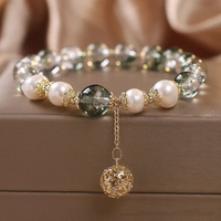 Bracelet de perles de pierre de verre cristal Vente en gros Personnalisé Style Ethnique Rétro Imitation Vert Fantôme Perle d'Eau Douce Cadeau de Vacances