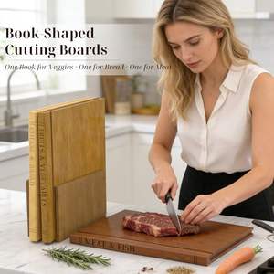Ensemble de planches à découper avec support en bois - Planches à découper de cuisine en bois ressemblant à des livres, ensemble cadeau de planches à découper - Product Image 2