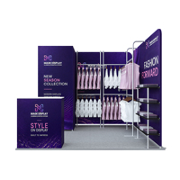 Stand d'exposition portable 10x10 avec étagères, porte-vêtements et cabine d'essayage en aluminium pour salon professionnel