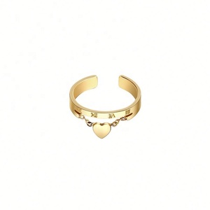 Ensemble de bagues et bracelets avec pendentif cœur chiffres romains, en acier inoxydable doré, bracelet ouvert empilable, bague ouverte élégante pour un usage quotidien - Product Image 5