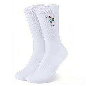 Custom Thick Cushion Men's Crew <b>Socks</b> Knitted Athletic Tube Sport <b>Socks</b> with Cartoon Embroidery Logo for ODM Supply Black White - Product Image 5