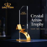 Trophée Flèche de Croissance en Cristal avec Socle en Métal Doré, Plaque Personnalisée pour la Reconnaissance des Employés, Récompense d'Entreprise, Cadeau d'Affaires