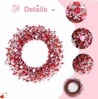 Couronne de baies artificielles en forme de cœur de 20 pouces pour la Saint-Valentin, faite à la main, en plastique, pour décoration florale de porte d'entrée