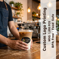 Vaso de Plástico PET Transparente Desechable de 16oz (98mm) con Tapa para Café Frío y Bebidas, Personalizable con Logotipo, Venta al Por Mayor para Cafeterías