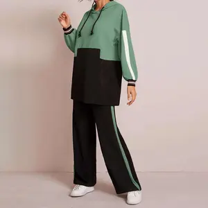 Oti कपड़ा नि: शुल्क नमूना डिजाइन Colorblock जेब सामने हूडि और विपरीत Sideseam पैंट महिलाओं के Tracksuits 2 टुकड़ा सेट