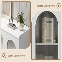 Buffet moderne avec portes en verre, éclairage LED, 3 tiroirs, meuble de rangement pour bar à café, salle à manger, cuisine