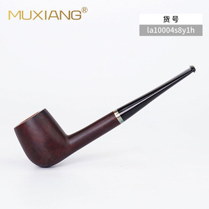 Muxiang Wooden Billiard Pipe Briarwood Straight Type Dark Engraved Silver Ring Black Sleeve Tobacco Pipe - Product Image 1