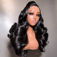 Perruque de luxe noire à ondulations naturelles, 100% cheveux humains, pré-épilée, lace front, sans colle, pleine densité, bouclée lâche, super double drawn