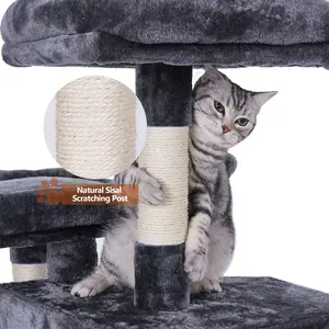 Supporto da arrampicata per gatti alto a torre per gatti multilivello con giocattoli di peluche per il riposo del gioco - Product Image 5