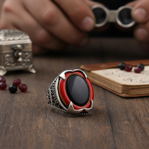 Oval Onyx Stone Red Design Ottoman <b>Men's</b> <b>Ring</b> Turkish Handmade Wholesale Authentic <b>Silver</b> <b>Men</b> <b>Ring</b> - Product Image 3