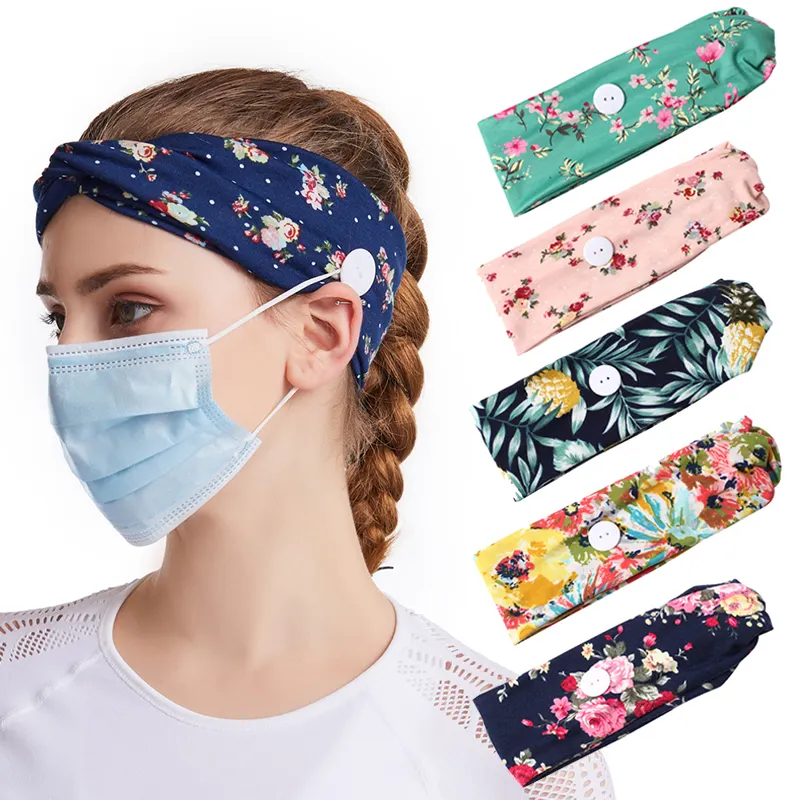 Hot Sale Nurse Headbands With Buttons Boho Stretching Yoga Hair Band Accessories For Women Custom Logo Elastic Headband