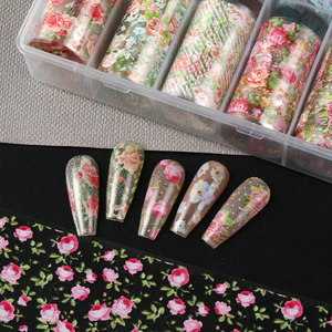 10 Rotoli <span class=keywords><strong>di</strong></span> Carta Transfer per Nail Art Estiva con Motivi Floreali, Rose e Cielo Stellato, Adesivi Decorativi per Manicure da Salone - Product Image 3