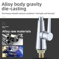 Robinet de cuisine contemporain en alliage de zinc chromé, monocommande eau froide, col de cygne orientable à 360 degrés, à poser sur comptoir