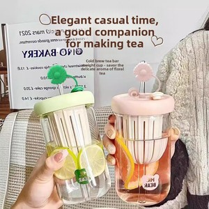 Vaso portátil para té de burbujas y agua de limón con extracción en frío, diseño de dibujos animados, tapa, separación de té y agua, pipeta, alto valor estético para niñas - Product Image 1