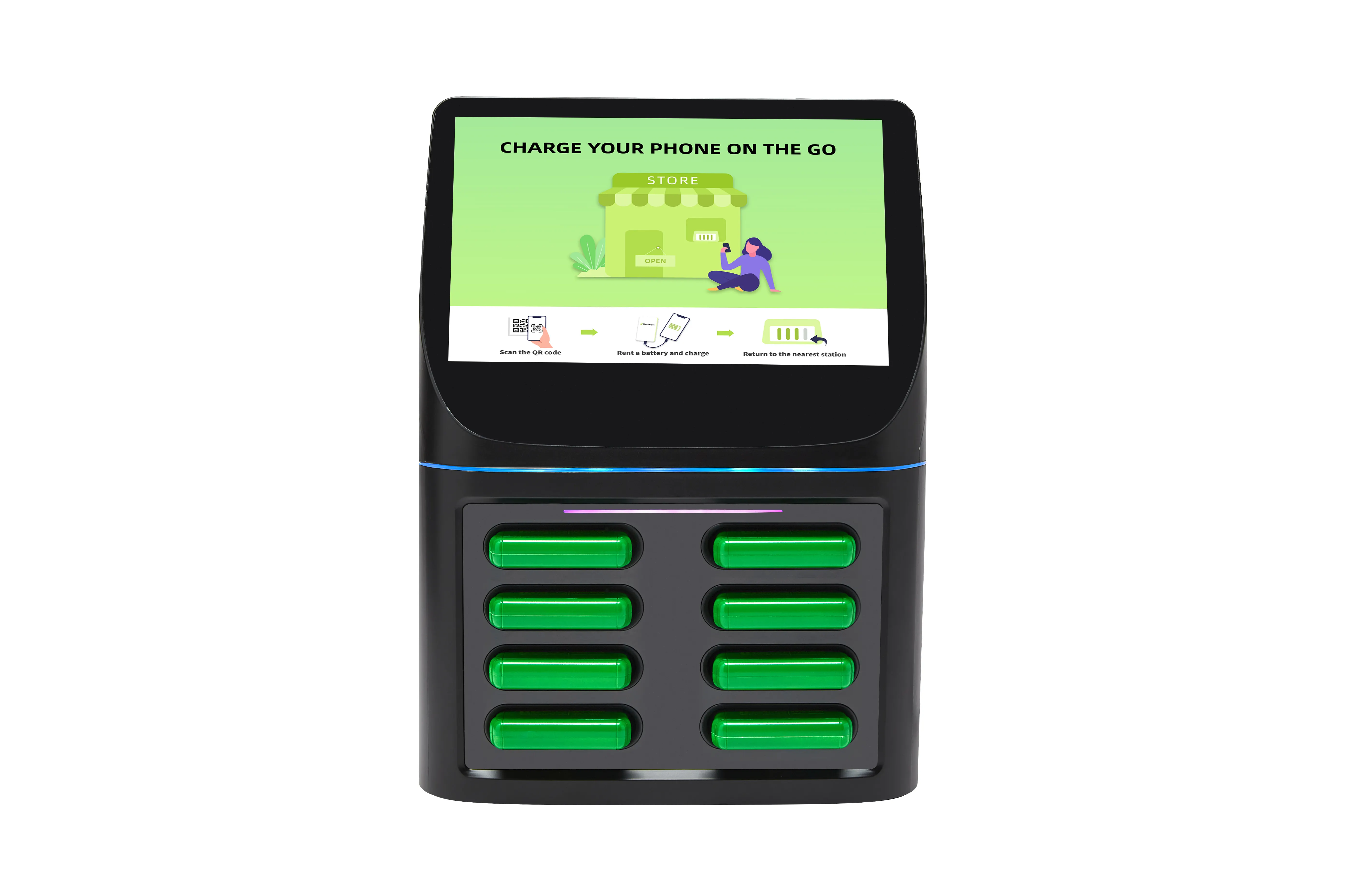8 Khe cắm ngân hàng điện Trạm điện chia sẻ ngân hàng điện cho thuê trạm với màn hình và POS NFC máy