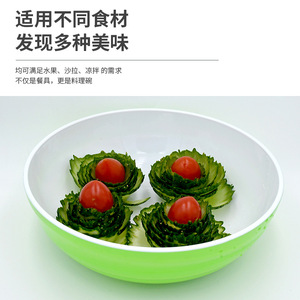 Tazón redondo de plástico bicolor, de gran diámetro, tazón colorido de imitación de cerámica, tazón apto para alimentos para ensaladas de frutas y verduras. - Product Image 5