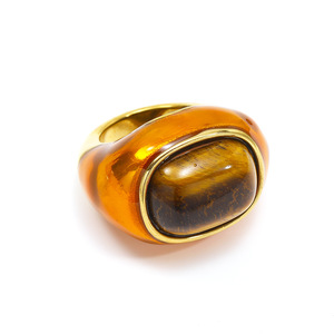 Bold Chunky 18K PVD <b>Gold</b> Stainless Steel Statement <b>Rings</b> | Vibrant Enamel & Stone Cocktail Women <b>Rings</b> -Hypoallergenic & Durable - Product Image 5