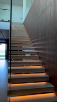 Escalier flottant pour intérieur, moderne, en bois, avec monopoutre invisible, éclairage LED et garde-corps en verre