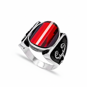 Ottoman Figures Design Oval Shape Garnet Gemstone Authentic <b>Men</b> <b>Ring</b> Turkish Wholesale Handmade 925 Sterling <b>Silver</b> for <b>Men</b> - Product Image 2