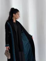 Abaya ouverte noire style costume Hafizah, col à revers, manches longues, élégante, pour femmes musulmanes de Dubaï, vente en gros