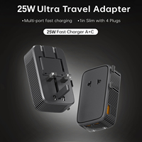 Adaptateur de voyage US vers Europe avec 3 ports USB C 25W Charge rapide Essentiels de voyage Adaptateur de voyage universel ultra fin