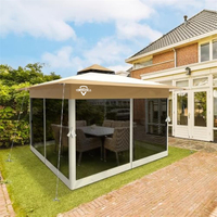 Gazebo pliable 3,6 m x 3,6 m avec parois en maille, tente de réception à double toit pour jardin avec poids de fixation et sac de transport, beige